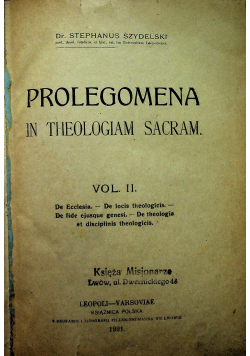 Prolegomena in theologiam sacram vol II 1921 r
