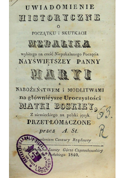 Uwiadomienie historyczne o początku i skutkach 1840r