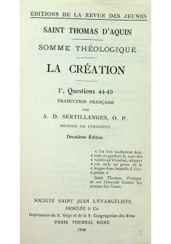 Somme Theologique La Creation 1948 r.