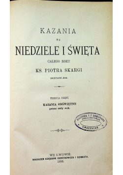 Kazania na niedziele i święta całego roku Część III 1898 r