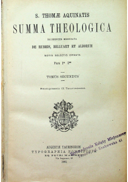 Summa Theologica Tom II 1901 r.