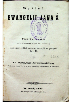 Wykład Ewangelii Jana Ś 1845 r.
