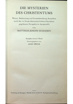 Scheeben die Mysterien des Christentums 1941 r