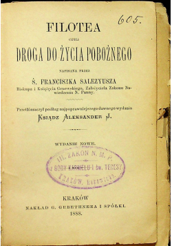 Filotea czyli droga do życia pobożnego 1888r wersja kieszonkowa