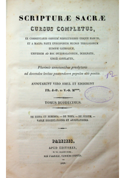 Scripturae sacrae cursus completus Tomus 12 1839 r