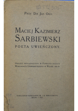 Maciej Kazimierz Sarbiewski poeta uwieńczony 1923 r.