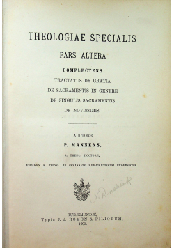 Theologiae Specialis Pars Altera 1903 r.