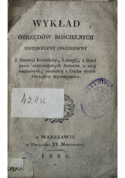 Wykład Obrzędów Kościelnych Historyczny i Duchowny 1828 r.