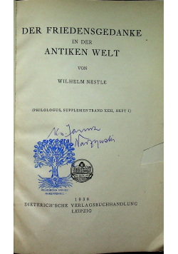 Der Friedensgedanke in der antiken welt 1938r
