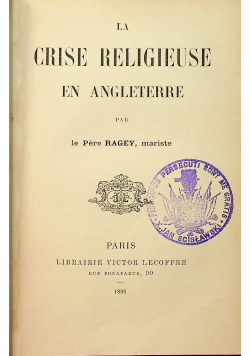 La crise religieuse en angleterre 1896r