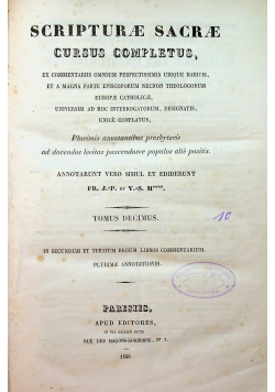 Scripturae Sacrae Cursus Completus Tomus Decimus 1838 r.