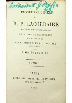 Pensees choisies du R P Lacordaire tome II 1886 r.