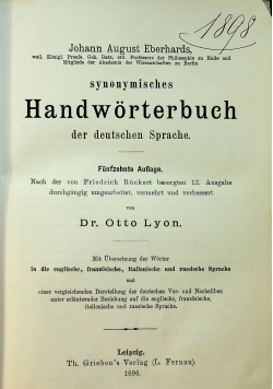 Synonymisches handworterbuch der deutschen Sprache, 1896r.