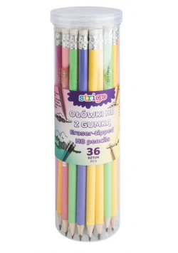 Ołówki pastelowe HB z gumką (36szt) STRIGO