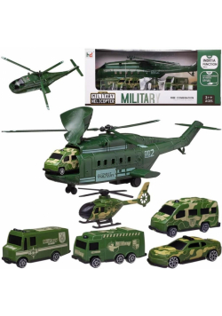 Helikopter z pojazdami wojskowymi