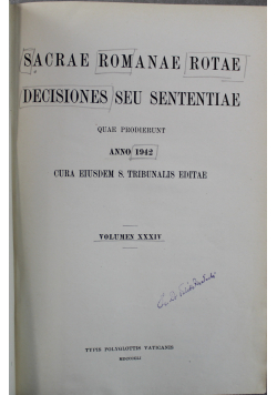 Sacrae Romanae Rotae Decisiones Seu Sententiae Volumen XXXIV 1942 r.