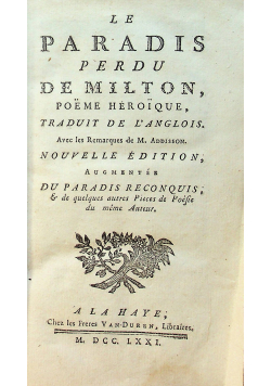 Le Paradis perdu de milton  1771 r.