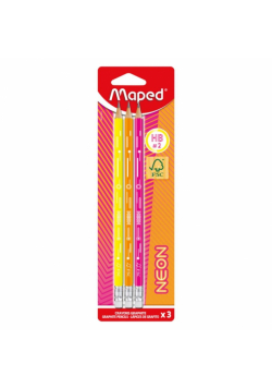 Ołówek z gumką HB neon 3szt MAPED