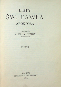 Listy św. Pawła apostoła tom 1 1915 r.