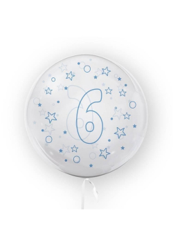 Balon 45cm Gwiazdki cyfra 6 niebieski TUBAN