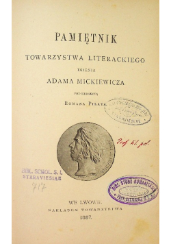 Pamiętnik Towarzystwa Literackiego imienia Adama Mickiewicza 1887 r.