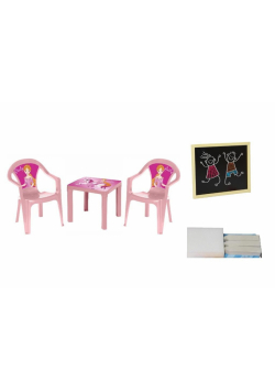 Stolik i dwa krzesła + tablica pastel różowy