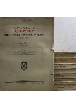 Inwentarz Rękopisów Biblioteki Jagiellońskiej 12 części