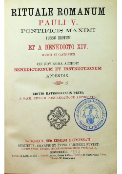Rituale Romanum / Appendix ad Rituale Romanum 1872 r.