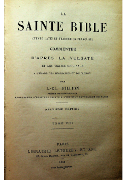 La Sainte Bible Commentee Tome VIII 1928 r.