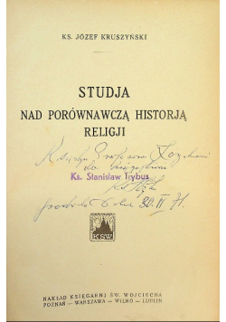 Studja nad porównawczą historją religji 1926 r.