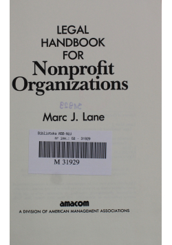 Legal handbuch for nonprofit organizations