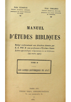 Manuel d etudes bibliques tome II 1934 r