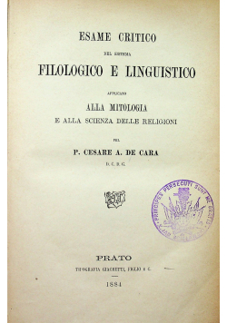 Esame Critico del Sistema Filologico E Linguistico 1884 r.