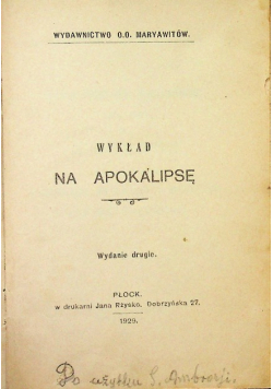 Wykład na apokalipsę, 1929 r.