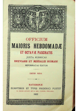 Officium Maioris Hebdomade 1922r