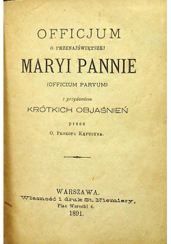 Officjum o Przenajświętszej Maryi Pannie 1891 r.
