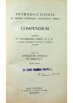 Introductionis in sacros utriusque testamenti libros Compendium vol 3 1931 r.