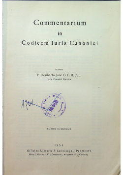 Commentarium in Codicem Iuris Canonici Tomus Secundus