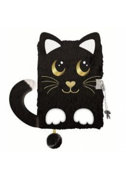 Pamiętnik A5 Włochacz z kłódką 3D Night Cat 96k.