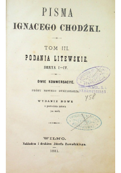 Pisma Ignacego Chodźki Tom IIII 1881r