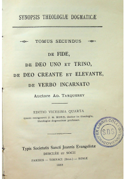 Synopsis theologiae dogmaticae tomus II 1933 r