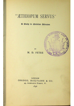 Aethiopum Servus 1896 r