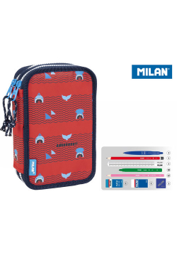 Piórnik 2-poziomowy z wyposażeniem MILAN SHARK ATTACK czerwony