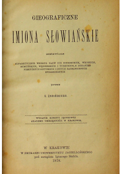 Gieograficzne imiona słowiańskie 1878 r