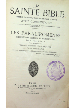 La Sainte Bible Les Paralipomenes 1880 r.