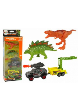 Zestaw dinozaury 2szt+ auto z rakietą+ przyczepa