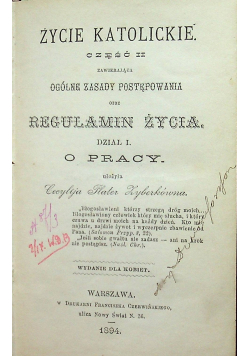 Życie katolickie Część II Dział I i II 1894 r.