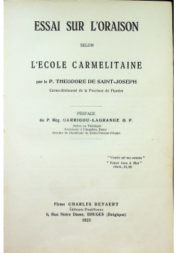 Essai sur LOraison selon LEcole Carmelitaine 1923 r.