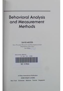 Behavioral Analysis and Measurement Methods