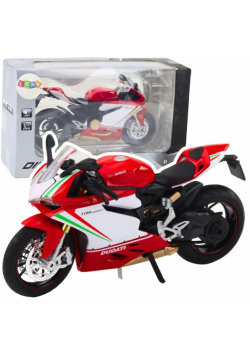 Motocykl metalowy czerwono biały swiatła dźwięki